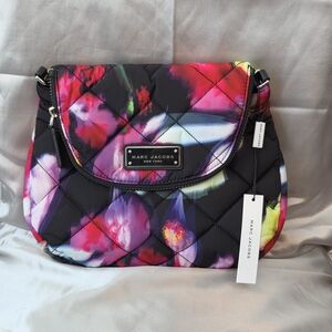 Marc Jacobs Black and Pink Floral Quilted Shoulder Bag